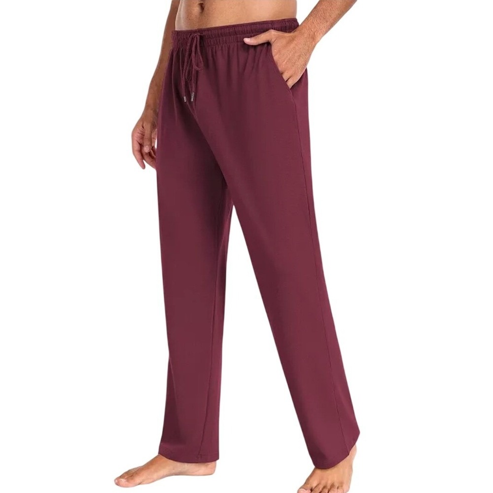 COOFANDY Mens Burgundy Elastic Waist Drawstring Lounge Pants XL New
